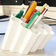 Honeycomb Shape Pen Holder, Office Supplies Desktop Storage Box, With Multiple Compartments, Ideal For Pens, Markers, And Small Items, Stationery Organizer | Creative Storage - Multicolor - View 2