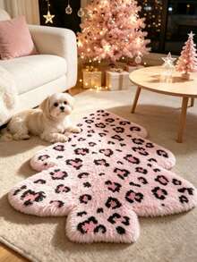 1pc Pink Leopard Print Silk Christmas Tree Decorative Rug, Love & Healing Bedroom Decor, Small Rug, Carpet, Home Decor, Living Room Rug, Living Room Small Rug, Bedroom Rug, Living Room Home Decor, Outdoor Rug, Washable Rug - Multicolor 6 - View 4