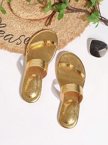 Dual Solid Color Elegant Cross Strap Sandals Party Autumn/Winter Lightweight Slippers - Gold - View 6