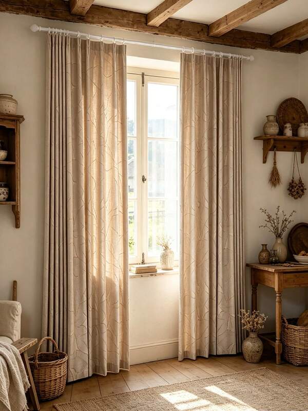 1pc Luxury High-Precision Leaf Ripple Jacquard Curtain, Living Room, Bedroom, Balcony