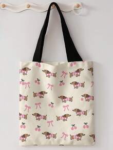 1pc All‑Over Puppy Print Canvas Tote Bag, Large Capacity Hand‑Held Shoulder Bag,Reusable Shopping Bag For Music Festival Party Daily Packing Books - Multicolor - View 1