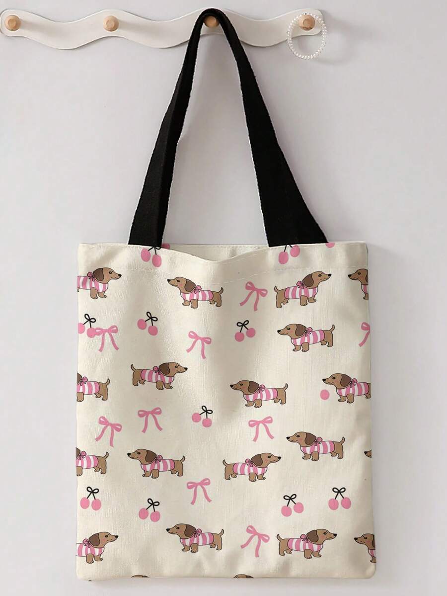1pc All‑Over Puppy Print Canvas Tote Bag, Large Capacity Hand‑Held Shoulder Bag,Reusable Shopping Bag For Music Festival Party Daily Packing Books - Multicolor - View 1