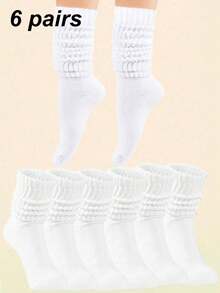 1/3/6 Pairs Women's White Fashion Bubble Scrunch Yoga Socks, Mid-Calf Socks, Sports Socks, Sweat-Absorbent Breathable Comfortable, Classic, Knee-High, Casual Tight Calf Socks, Women's Socks, Suitable For Daily, Sports, Pilates, Back To School, All Seasons - White - View 8