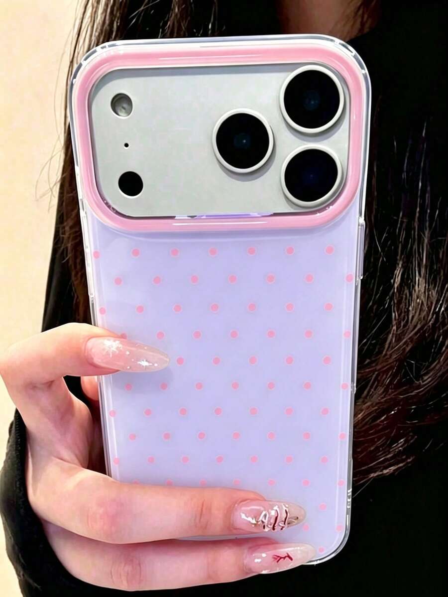 可愛粉色波點亮面果凍手機殼,適用於 iPhone 17 Pro Max 16 Pro Max 17 16 15 14 13 12 Pro Max 11,可愛防震軟背蓋 - 紫粉紅色 - 查看 1