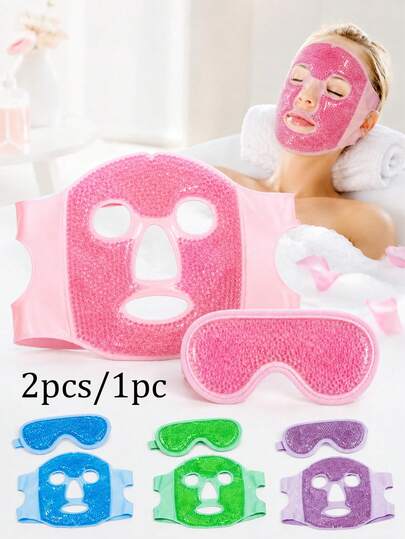 2 Peças/1 Peça Conjunto de Máscara Facial e Máscara Ocular de Compressão Gelada e Quente, Ajusta-se ao Contorno do Rosto e dos Olhos, Pode Ser Usado Após Refrigeração ou Aquecimento, Bolsa de Gelo de Gel Permanece Macia e Flexível Após Congelamento, Adequado para Relaxamento Ocular em Casa, Viagens de Negócios, Fácil de Armazenar, Reutilizável Após Limpeza, Proporciona uma Experiência Confortável em Casa para a Pele