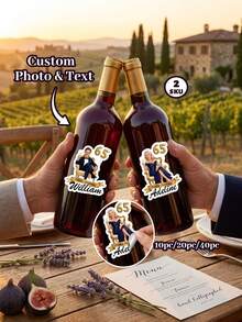 10/20/40pc Custom Photo & Text Milestone Birthday Die Cut Stickers, Personalized Name Age Face Cutout Stickers, Elegant Gold Ribbon Throne Chair Adult Birthday Party Favor Decals - Multicolor - View 2