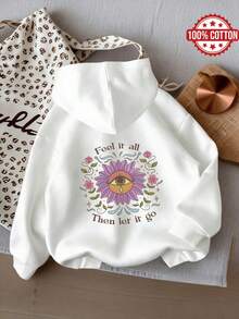 Oversized Women's Sweatshirt For Autumn And Winter, Long-Sleeve Hoodie With Pockets, Casual Top, Y2k Style, Daily Letter Slogan Graphic, White Unisex - White - View 1