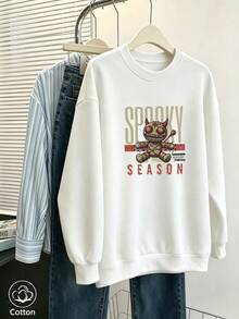 Women's Crew Neck Sweatshirt, Travel Pullover, Cotton Top, Women's Autumn/Winter Basic Sweatshirt - White - View 1