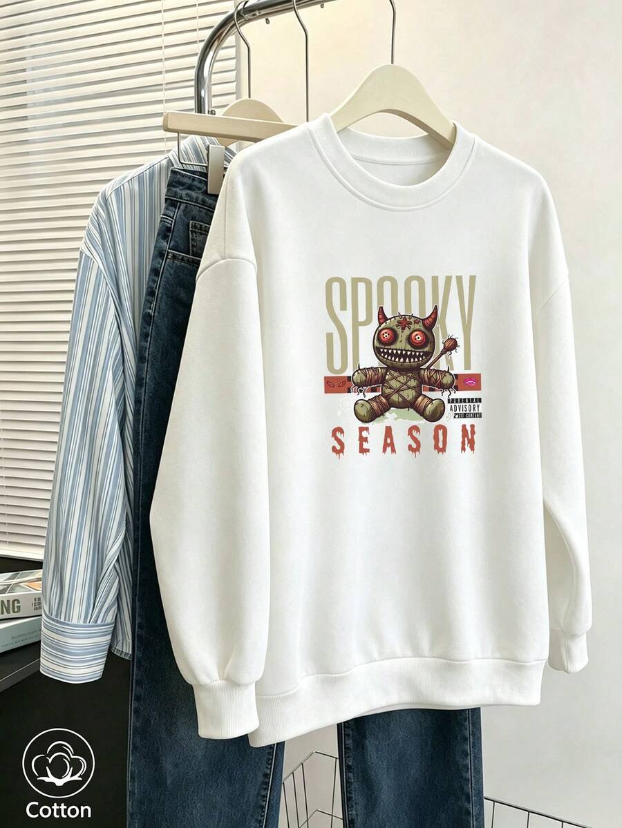 Women's Crew Neck Sweatshirt, Travel Pullover, Cotton Top, Women's Autumn/Winter Basic Sweatshirt - White - View 1