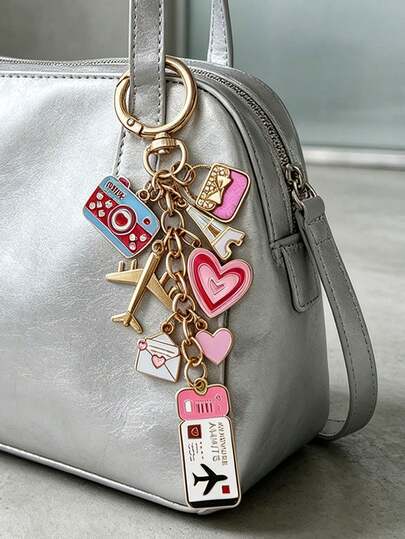 Travel Theme Keychain, Charming Pink Camera, Airplane And Ticket Pendant Bag Charm, Cute Bag Charm, Women's Backpack Keychain, Exquisite Eiffel Tower Heart Bag Accessory, Women's Car Key Chain Accessory, Travel Essential, Party Gift, Can Decorate Wallet, Keys And Luggage Tag, Ideal Choice For Travel Enthusiasts, Women, Girls And Teenagers, Suitable For Daily Use, Travel Adventures, Road Trips And International Travel, Perfect For Back To School, Eid, Easter, Christmas.