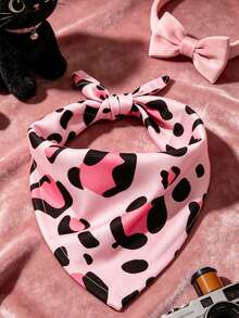 Pink Polyester Leopard Print Pet Scarf, Drool Bib, Happy Puppy, Suitable For Cats And Dogs Of Small To Medium Sizes (Bichon, Teddy), For Home Or Outdoor Use All Year Round, Not Suitable For Large Dog Breeds - Pink - View 8