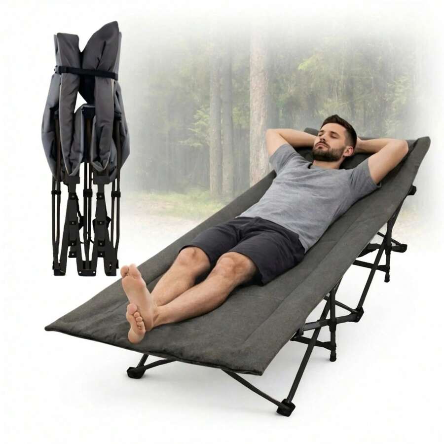 Catre Plegable para Acampar 190 cm con Bolsa Transportadora - Negro - Ver 1
