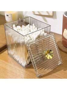 1pc Dust-Proof Transparent Plastic Cosmetic Storage Box With Lid, Suitable For Cotton Swabs, Lipsticks, Hair Clips, Makeup Sponges And Beauty Tools, Desktop Vanity Storage Box, Suitable For Home, Bathroom, Vanity - Clear - View 7