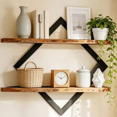 Estantes flotantes, estantes de pared, estantes colgantes de 2 niveles, estantes montados en la pared, para sala de estar, dormitorio, cocina, oficina