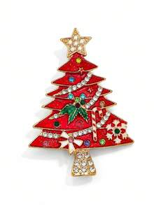 1pc Vintage Enamel Christmas Tree Brooch (With Colorful Rhinestone Star), Sparkling Holiday Accessory, Suitable For Party Outfits, Sweaters Or Coats, Christmas Gift - Multicolor - View 10