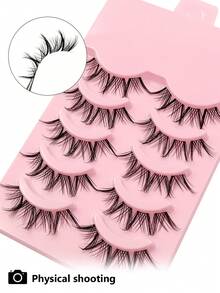 Asiteo 5 Pairs Anime False Eyelashes - Natural & Thick Cartoon Style, Transparent Lash Base, Beginner-Friendly, Suitable For Cosplay And Daily Makeup - Black - View 6
