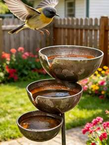 1 Set Vintage Iron Rain Collector Bird Feeder Bee Waterer Rustic Natural Finish Hummingbird Bird Insect Garden Water Feature Patio Birdbath Outdoor Spring Summer Decor Gift Bird Lovers Housewarming Must Haves - Multiple Styles - View 1