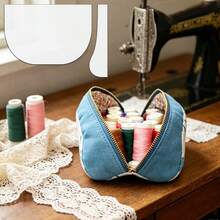 2pcs/Set Oval Cosmetic Bag Sewing Templates, DIY Storage Pouch & Zipper Bag Quilting Stencils, Durable Milky White PET Material, Handmade Storage Bag Making Tools, Auxiliary Sewing Guides For Craft Lovers And Beginners, Creative Sewing Supplies - Classic - View 6