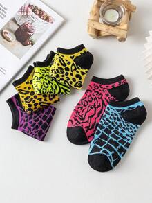 6/12/20/30 Pairs Women's Random Color Leopard Print Low-Cut Cute Short Socks, Fashionable Versatile, Minimalist Comfortable, Soft Breathable, Suitable For Daily Wear - Multicolor - View 5