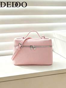 Dedoo 1pc Solid Color Litchi Grain PU Square Crossbody Wallet, Daily Fashion Accessory, Suitable For Fashionable Butter Yellow Women Handbag - Pink - View 2