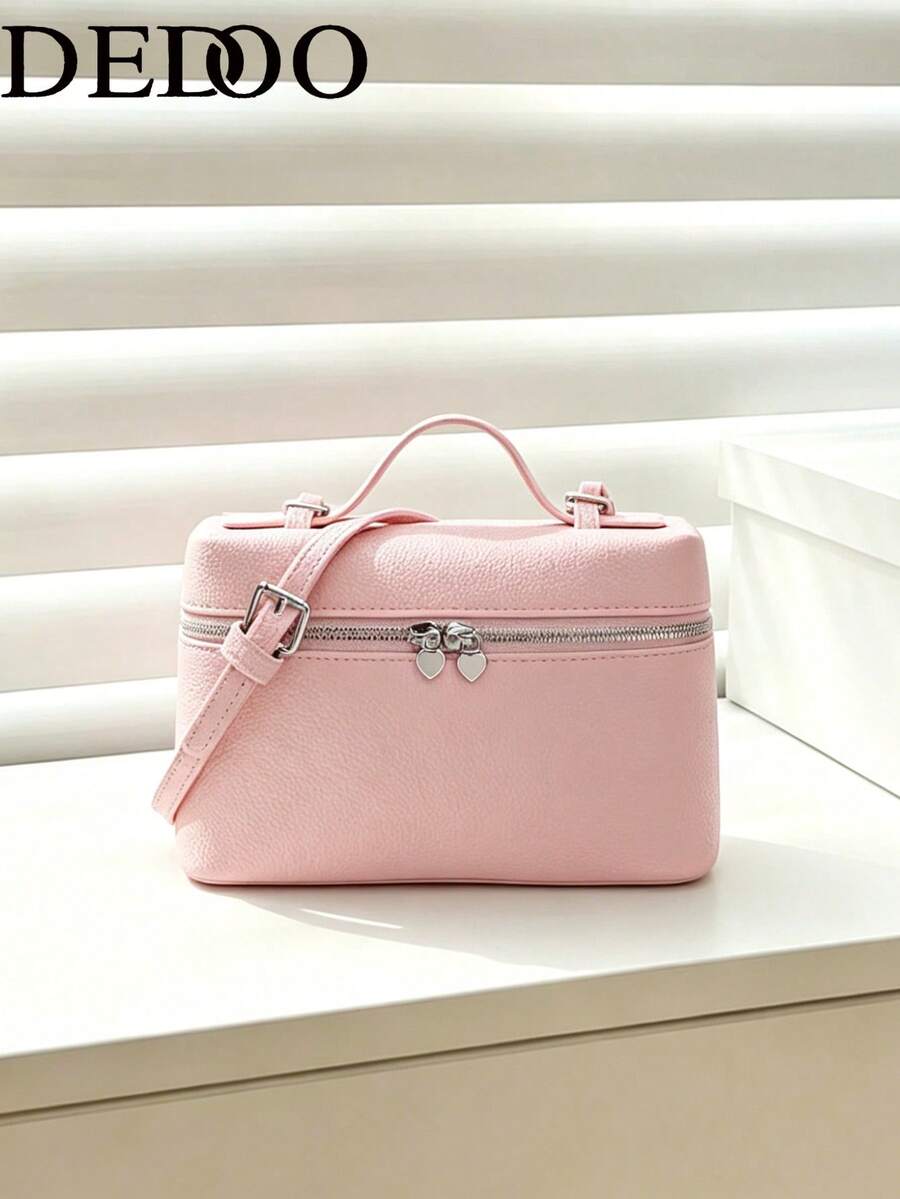 Dedoo 1pc Solid Color Litchi Grain PU Square Crossbody Wallet, Daily Fashion Accessory, Suitable For Fashionable Butter Yellow Women Handbag