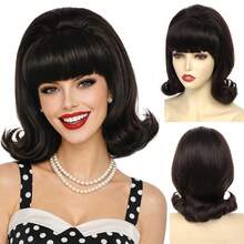Short Bob Wig With Bangs For Women 60s 70s Retro Beehive Bouffant Black Wigs Vintage Costume Wig For Halloween Party Cosplay Fun Wig Shoulder Length - Multicolor - View 9