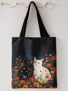 1pc Cat Print Shoulder Tote,Large Capacity For Books,Groceries & Daily Beach Travel School Use.For Students & Women,Great Daily Bag Or Gift - Multicolor - View 15