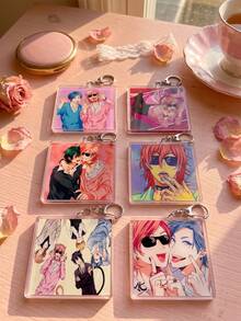 6Pcs Yarichin Anime Manga Boy Acrylic Keychain Set, Cute Square Character Interaction Pendant Set, Manga Boy CP Pendant Collection Gift, High Transparency Acrylic Material, Suitable For Backpacks, Keys, Phone Cases And Daily Accessories. - Multicolor - View 1