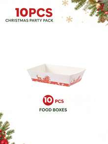 10/24pcs Christmas Reindeer & Santa Hat Print Disposable Paper Tableware Set, Includes Paper Cups, Napkins, Popcorn Boxes, Food Boxes And Straws, Suitable For Christmas Dinner, Family Gathering, Dessert Table Decor And Winter Party - Multicolor - View 8