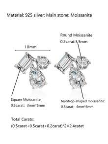 ConiiW A Pair Of 925 Sterling Silver 2.4-Carat Moissanite Multi-Cut Mixed Stone Stud Earrings For Women, Exquisite And Unique, Suitable For Everyday Wear. - Gold - View 10