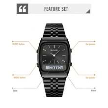 SKMEI 2585 Stainless Steel Dual Time Luxury & Fashion Watch Simple Pointer Big Dial Watches For Men - Black - View 6