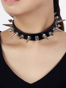 1pc Sexy Gothic Punk Style Rivet Spiked Choker Necklace, Suitable For Men And Women, Holiday Party, Gathering, Daily Wear, Exquisite Halloween Gift - Multicolor - View 2