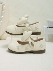 Toddler Little Girls Bow Decor Mary Jane Flats, Soft Non-Slip Sole Dress Shoes For Daily Party - Beige - View 7