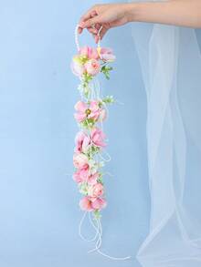 1pc Bohemian Style Extra Long Draping Handheld Bouquet With Flower, Pearl Chain And Tassel, Wedding Photography Prop - Multicolor - View 12