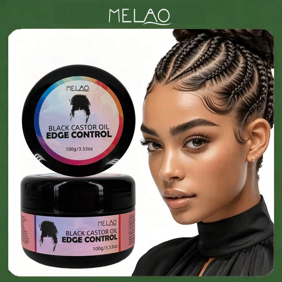 MELAO Black Castor Oil Edge Control Gel 100g/3.53oz, Strong Hold Edge Styling Gel, Smooth Flyaways, Long-Lasting Edge Hair Styling - 100g - View 1