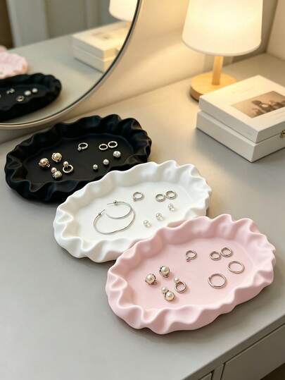 1/2pcs Nordic Wave Cloud Jewelry Tray, Matte Ceramic Ring Dish, Multi-Functional Vanity Storage Tray, Suitable For Storing Jewelry, Keys, Perfume, Creating Home Aesthetic Atmosphere