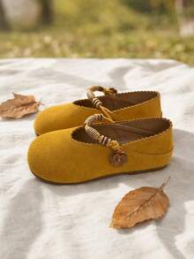 Vintage Suede Mary Jane Beaded Floral Decor Soft Sole Low Vamp Photo-Taking Travel Spring Autumn Children Casual Shoes - Ginger - View 4