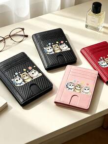 Slim Multi Slot Card Holder With Cute Cat Pattern,Mini Credit Card Wallet Portable Id Card Case For Women,Credit Card Holder Money Clip With Id Window - Multicolor - View 7