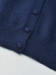 Women's 2 In 1 Knit Cardigan With Frill Trim, Korean Style Short Sweater Jacket Outerwear For Early Autumn - Navy Blue - View 6