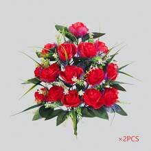 2pcs Artificial Cemetery Flowers, Memorial Rose Bouquet, Weather-Resistant Outdoor Floral Decor, Suitable For Tombstone, Cemetery, Garden, Patio, Porch, Yard And Home Decoration - Multicolor - View 9