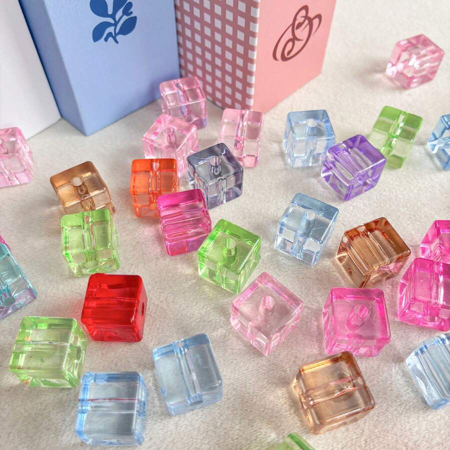 14mm Transparent Color Square Square Square Straight Hole Bead DIY Bead Pen, Phone Rope, Phone Chain, Keychain And Other Accessories