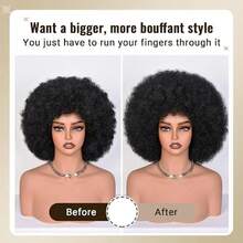 ISEE Tóc giả nữ ngắn màu đen kiểu xoăn xù mềm bồng bềnh, tóc thật người, cắt pixie Afro, mật độ 200%, không cần keo, làm hoàn toàn bằng máy - SNatural - Xem 7