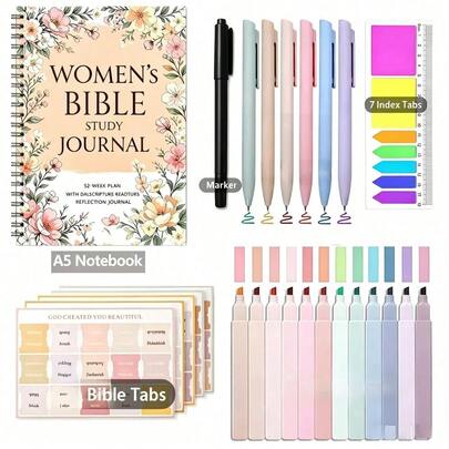 102pcs Christian Women's Bible Study Gift Box With Spiral Notebook, Pen & Scripture Label - Spiritual Journal Kit For Church Bible Study Supplies, Prayer Journal, Gifts For Church Fellowship & Bible