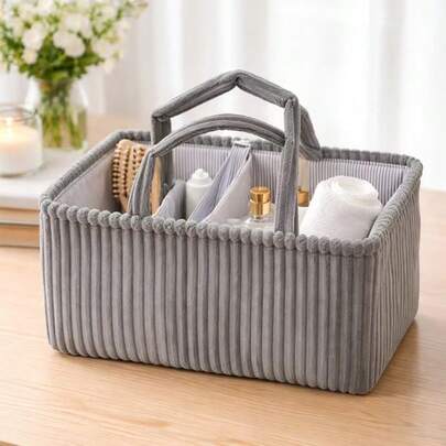 Multifunctional Home Storage Bag, Corduroy Divided Storage Basket, Solid Color Large Capacity Storage Basket, Cosmetic Storage Basket With Portable Handle, Suitable For Clothes, Toys And Home Organization, Ideal For Daily Toys, Cosmetics And Miscellaneous Items Storage