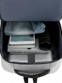 Water-Resistant Fashion Casual USB Port Men's Backpack - Grey - View 7