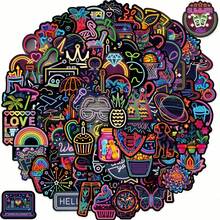 100pcs Neon Style Stickers, Creative Sticker Set, Vinyl Waterproof Material, Suitable For Water Bottles, Laptops, Guitars, Skateboards, Scrapbooks, Etc., Back To School Aesthetic Stickers For Teens And Adults - Multicolor - View 6