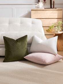 1pc/2pcs Olive Green Velvet Solid Color Decorative Pillow Case (Pillow Insert Not Included), Square Cushion Cover, Holiday Home Pillow Decor, Soft Comfortable Fabric, Modern Decorative Sofa, Home Bedroom, Dorm Use - Olive Green - View 6