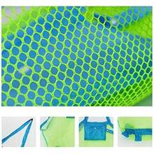 Large Mesh Beach Tote Bag, Blue Mesh Fabric With Green Straps, Zipper Closure, 18 X 12 X 18 Inch, Storage Bag For Sand‑Covered Items, Wet Towels, Pool And Travel Use - View 2
