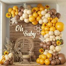 140pcs Bee Balloon Arch Garland Set, Includes Brown, Mustard Yellow, Yellow, Sand, White Balloons, Sunflower Bee Theme Birthday Babyshower Decoration - View 1
