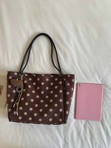 Nicekee Large Capacity Tote Bag With Polka Dot Print And Unique Knot Decoration, Suitable For Stylish Girls, Suitable For Daily Commuting And Travel - Multicolor - View 11